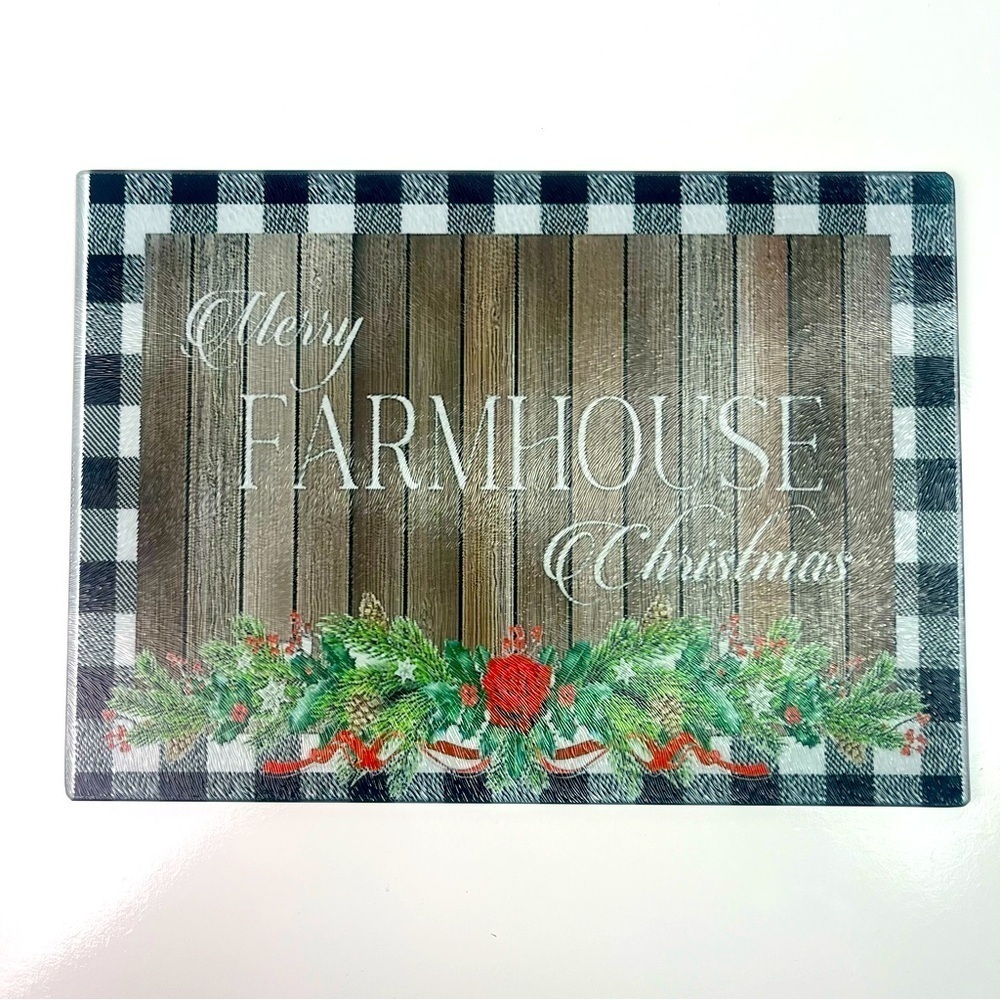 Farmhouse Merry Christmas Glass Cutting Board